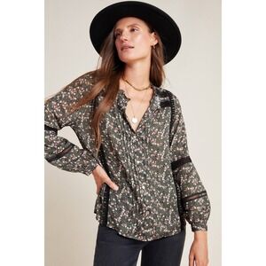 Dolan Anthropologie Lorien Lace Peasant  Floral Print Long Sleeve Blouse Top Med